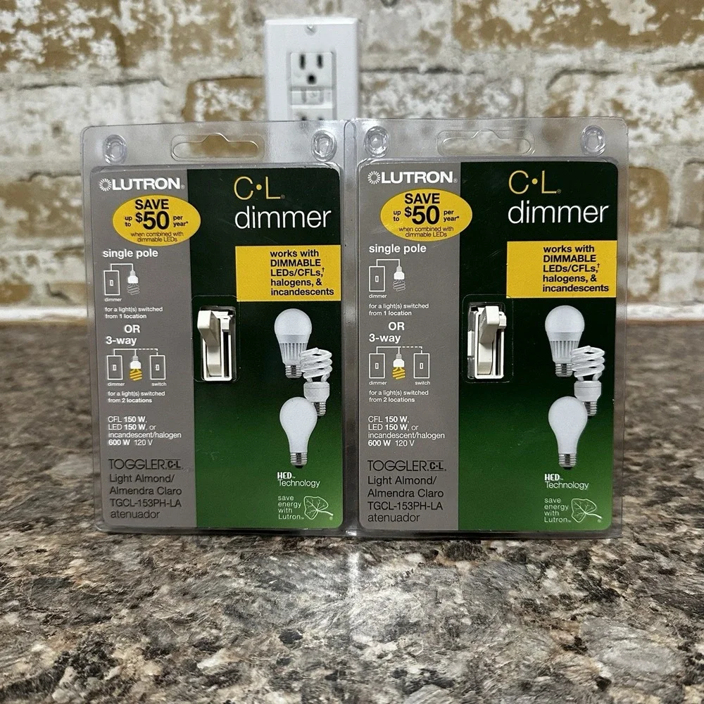 2pc Lutron TGCL-153PH-WH White C.L Toggler LED CFL Single Pole 3-Way Dimmer NEW!